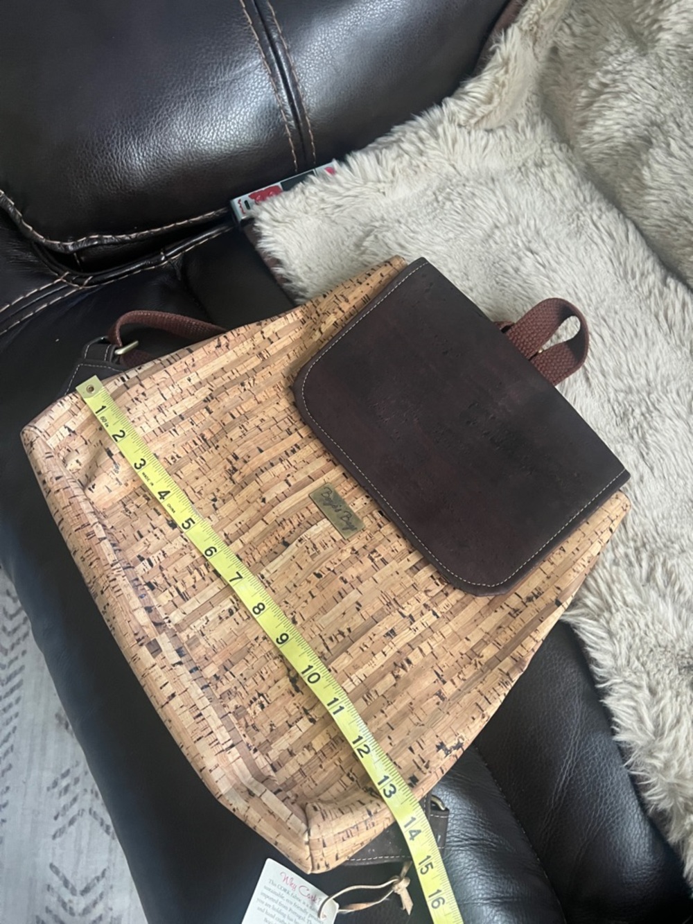 Cork-Pattern Backpack with Dark Brown Flap by Bozie’s bags handmade - Picture 6 of 9